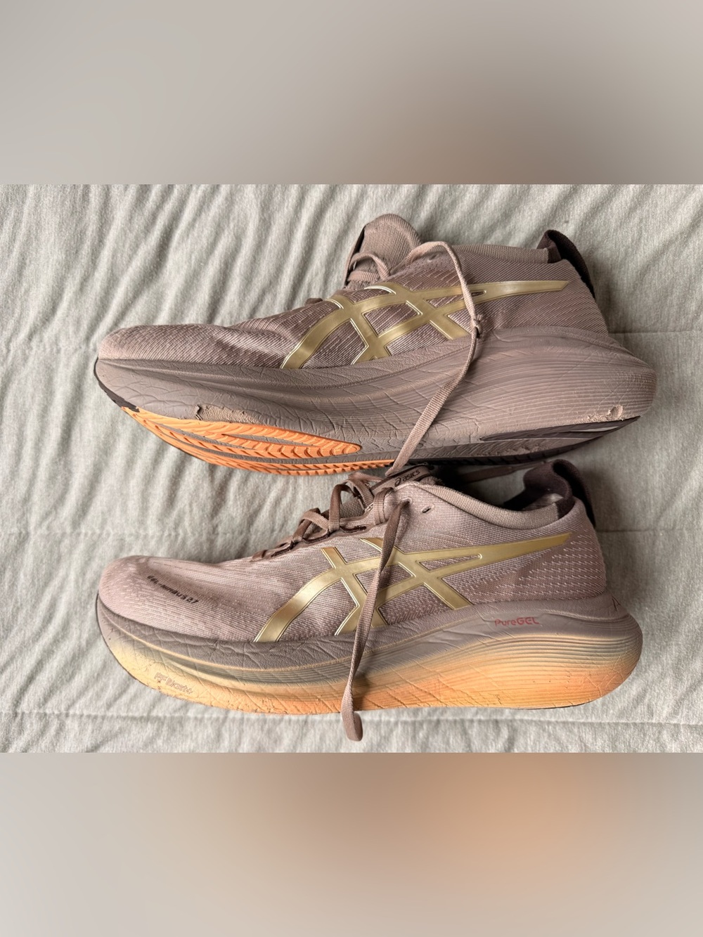 Asics Men's Athletic Shoes in Dusty Rose with Gold and Orange Accents